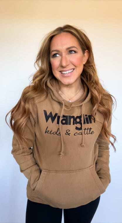 Wranglin' Kids & Cattle Hooded Sweatshirt - Womens