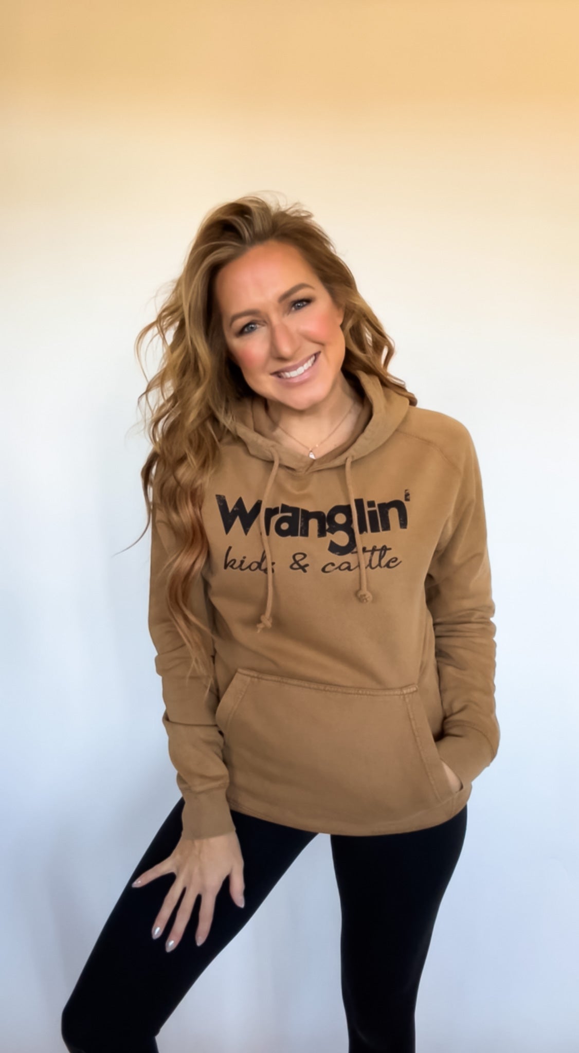 Wranglin' Kids & Cattle Hooded Sweatshirt - Womens