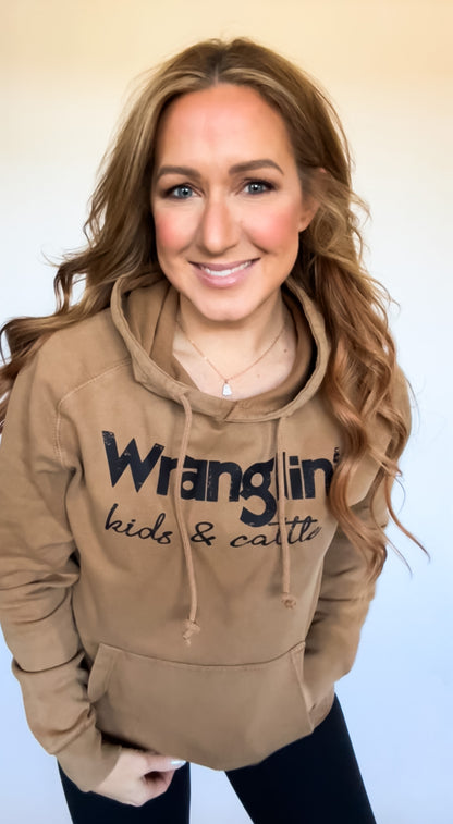 Wranglin' Kids & Cattle Hooded Sweatshirt - Womens