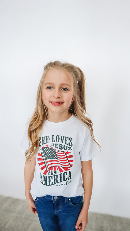 She Loves Jesus American Too T-Shirt - Kids