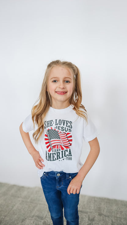 She Loves Jesus American Too T-Shirt - Kids