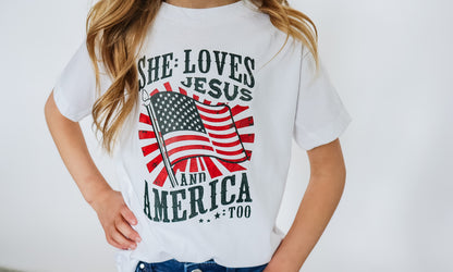 She Loves Jesus American Too T-Shirt - Kids