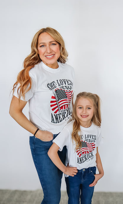 She Loves Jesus American Too T-Shirt - Kids