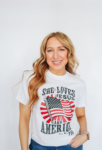 She Loves Jesus American Too Shirt - Unisex