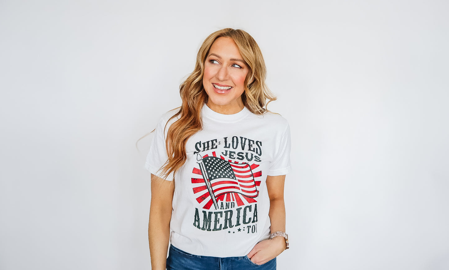 She Loves Jesus American Too Shirt - Unisex