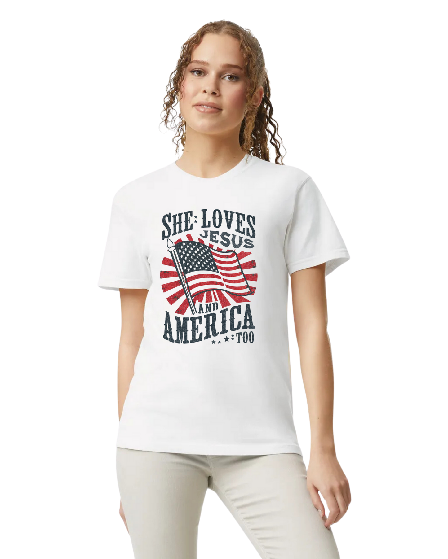 She Loves Jesus American Too Shirt - Unisex