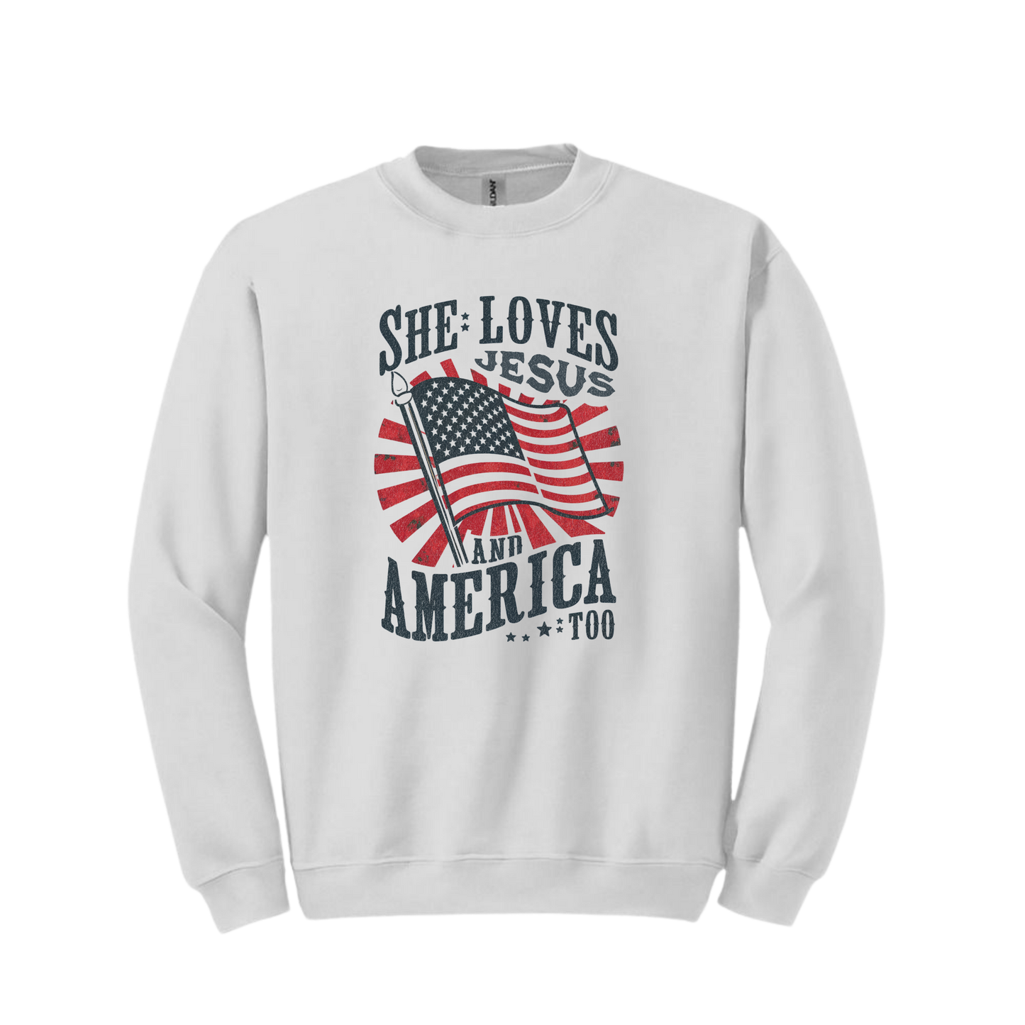 She Loves Jesus America Too Crewneck Sweatshirt - Unisex