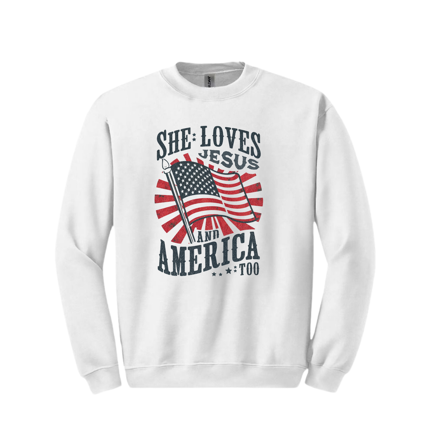 She Loves Jesus America Too Crewneck Sweatshirt - Unisex