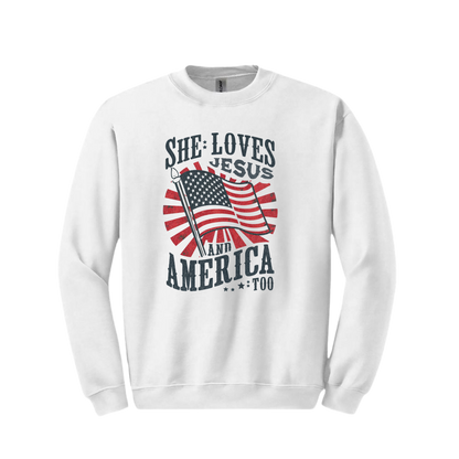 She Loves Jesus America Too Crewneck Sweatshirt - Unisex